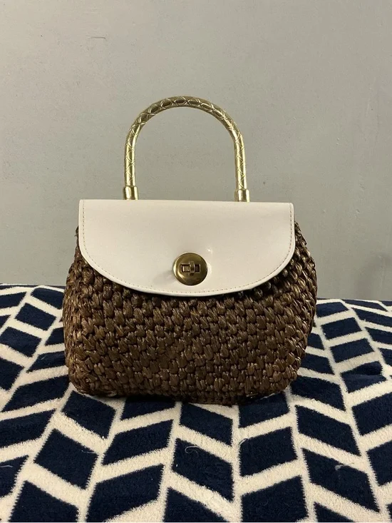 Woven Brown and Cream Top-Handle Women’s Bag - Picture 1 of 8